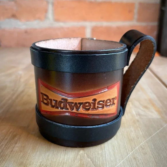 Budweiser Other - Budweiser beer biker Harley handmade drink sleeve Rock Retro Beer Koozie Mug Cup